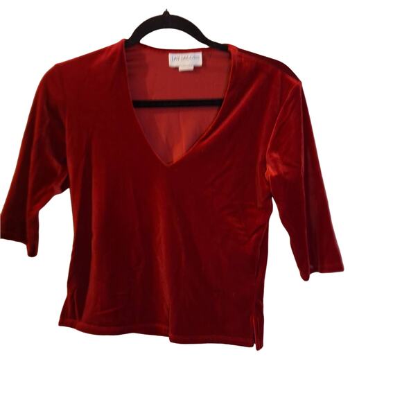 Jay Jacobs Vtg. Red Velvet V Neck 3/4 Sleeve Women’s Top Sz Sm - Picture 1 of 7